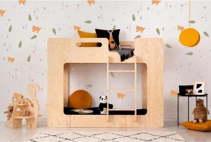 Domečková patrová dětská postel z masivního dřeva 90x200 cm v přírodní barvě
