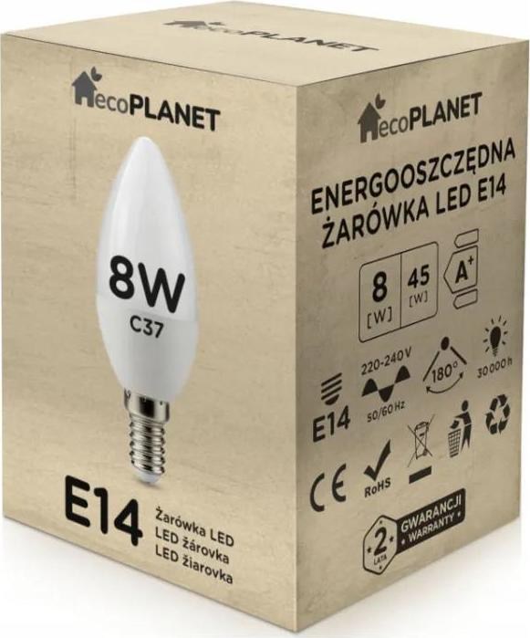 ecoPLANET LED žárovka E14 svíčka 8W