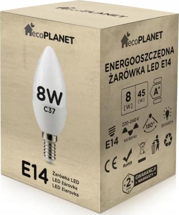 ecoPLANET LED žárovka E14 svíčka 8W