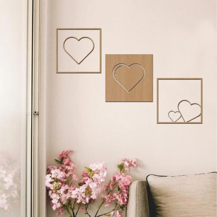 dřevo života 3dílná kolekce dřevěných srdcí na zeď